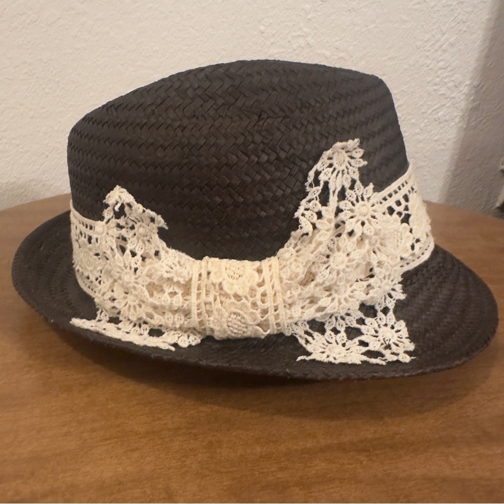 San Diego Hat Company Brown Fedora with Cream Lace